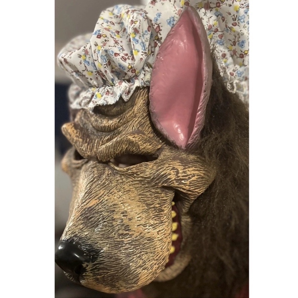 Big bad  Wolf costume Mask with Floral Cap wolf hands nightgown red riding hood - Picture 5 of 8